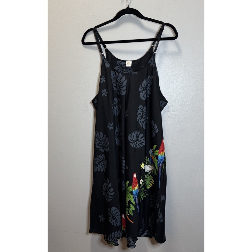 Rima Dress Size XXL Black W/Tropical Bird Print Adjustable Straps